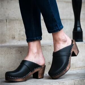 Lotta from Stockholm Black Heeled Clog Shoes Sz 37 / US 7 Wooden Heel